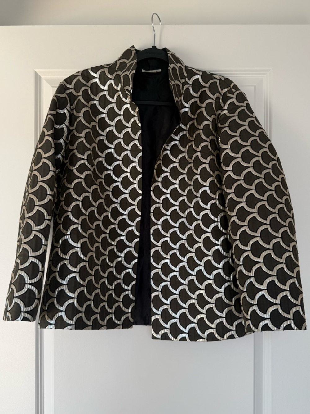 Womens Black Jacket with Silver Geometric Pattern